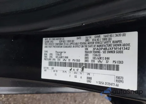 2015 Ford Fiesta Se z USA, uszkodzony, nr VIN 3FADP4BJXFM141342